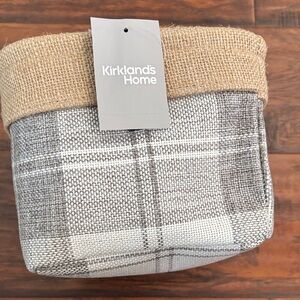 Kirklands Home Gray and Tan Checkered Basket